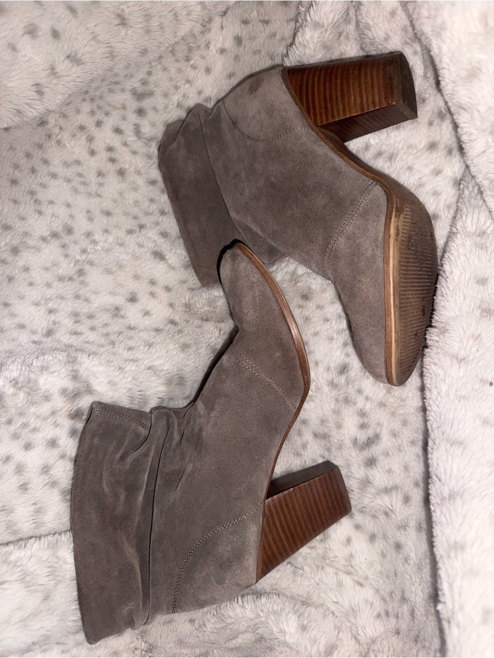 Women's Taupe Suede Block Heel Ankle Boots